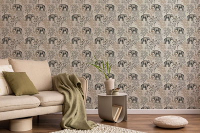 Bobbi Beck eco-friendly brown elephant wallpaper