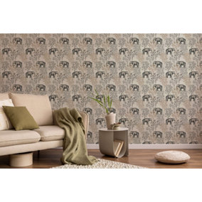 Bobbi Beck eco-friendly brown elephant wallpaper
