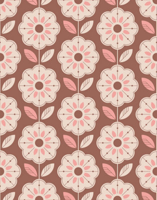 Bobbi Beck eco-friendly Brown retro flower tile print wallpaper