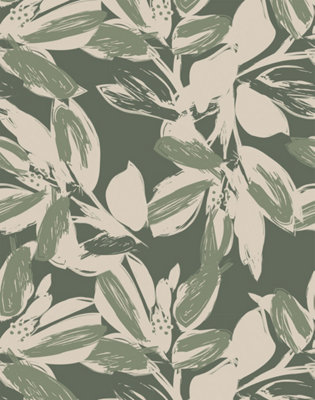 Bobbi Beck eco-friendly Dark Green abstract painted floral wallpaper | DIY at B&Q