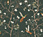 Bobbi Beck eco-friendly Dark green bird tree wallpaper