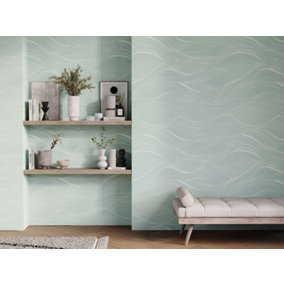 Bobbi Beck eco-friendly Green abstract wavy line wallpaper