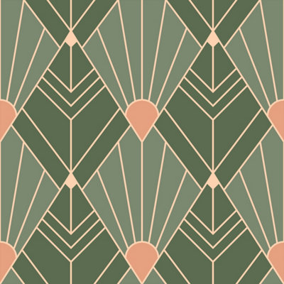 Bobbi Beck eco friendly Green art deco diamond Wallpaper