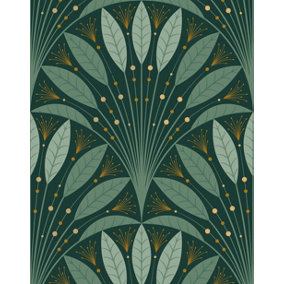 Art Deco Leaf Fan Wallpaper, Bobbi Beck, Bobbi Beck