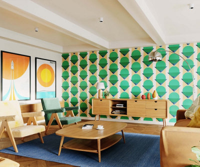 Bobbi Beck eco-friendly Green bauhaus geometric wallpaper