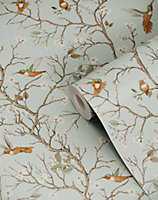 Bobbi Beck eco-friendly Green bird tree wallpaper