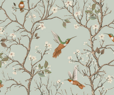 Bobbi Beck eco-friendly Green bird tree wallpaper