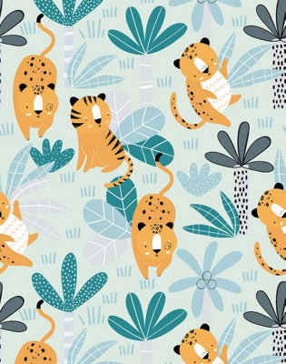 Bobbi Beck eco-friendly Green childrens tiger and leopard wallpaper