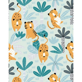 Bobbi Beck eco-friendly Green childrens tiger and leopard wallpaper