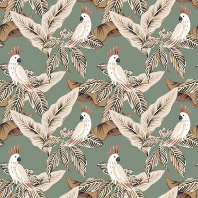 Bobbi Beck eco-friendly green cockatoo wallpaper