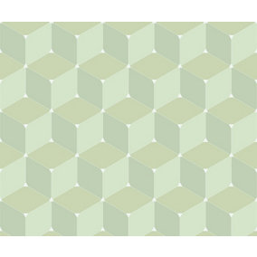Bobbi Beck eco-friendly Green cube geometric wallpaper