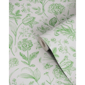 Bobbi Beck eco-friendly Green detailed floral wallpaper
