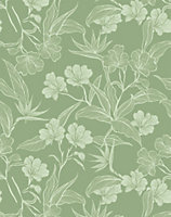 Bobbi Beck eco-friendly Green floral outline wallpaper