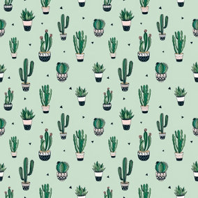 Bobbi Beck eco friendly Green illustrated cactus Wallpaper