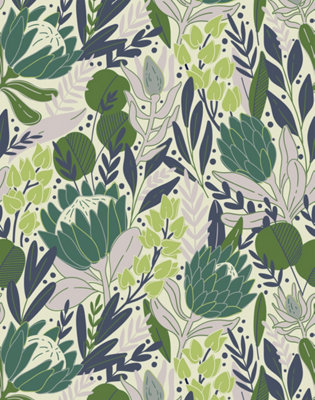 Bobbi Beck eco-friendly Green illustrated wildflower wallpaper