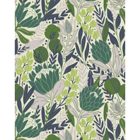 Bobbi Beck eco-friendly Green illustrated wildflower wallpaper