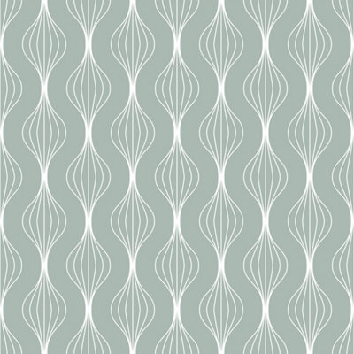 Bobbi Beck eco friendly Green modern wavy line Wallpaper