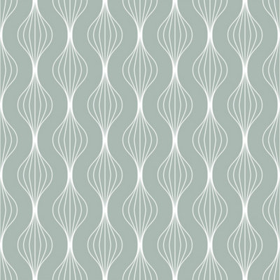 Bobbi Beck eco friendly Green modern wavy line Wallpaper