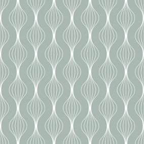 Bobbi Beck eco friendly Green modern wavy line Wallpaper