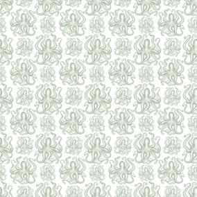 Bobbi Beck eco-friendly green ocotpus pattern wallpaper