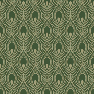 Bobbi Beck eco friendly Green peacock feather Wallpaper
