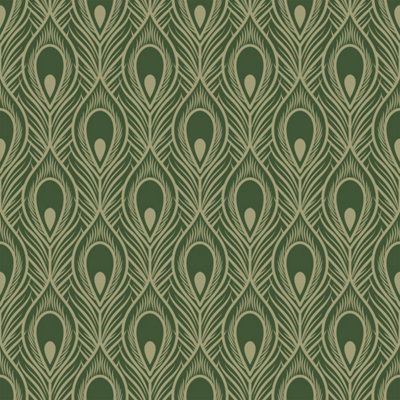 Bobbi Beck eco friendly Green peacock feather Wallpaper