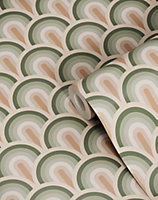 Bobbi Beck eco-friendly Green retro rainbow wallpaper