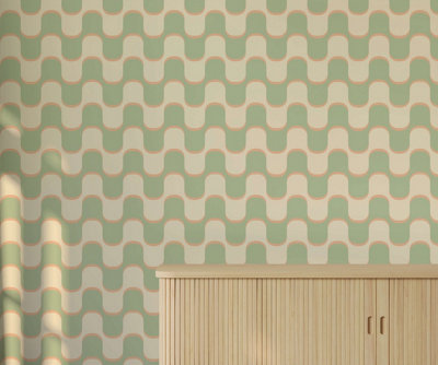 Bobbi Beck eco-friendly green retro squiggle pattern wallpaper