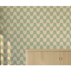 Bobbi Beck eco-friendly green retro squiggle pattern wallpaper