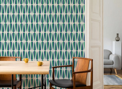 Bobbi Beck eco-friendly green retro teardrop wallpaper