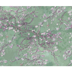 Bobbi Beck eco-friendly Green van gogh almond blossom wallpaper