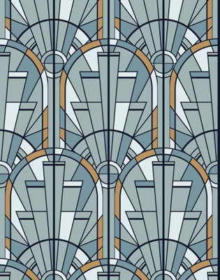 Bobbi Beck eco-friendly Grey art deco arched window wallpaper