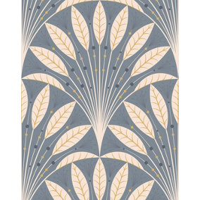 Bobbi Beck eco-friendly Grey art deco leaf fan wallpaper