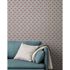 Bobbi Beck eco-friendly grey cute fox wallpaper