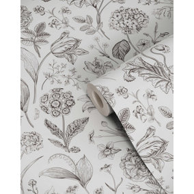 Bobbi Beck eco-friendly Grey detailed floral wallpaper