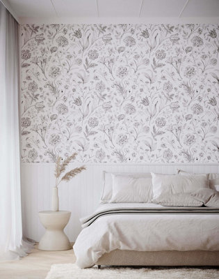 Bobbi Beck eco-friendly Grey detailed floral wallpaper
