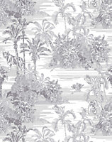 Bobbi Beck eco-friendly Grey tiger and palm tree wallpaper
