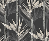 Bobbi Beck eco-friendly Grey tropical bird of paradise wallpaper