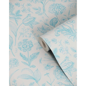Bobbi Beck eco-friendly Light Blue detailed floral wallpaper