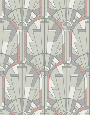 Bobbi Beck eco-friendly Light Green art deco arched window wallpaper