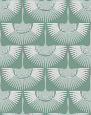 Bobbi Beck eco-friendly Light Green crane bird wallpaper | DIY at B&Q