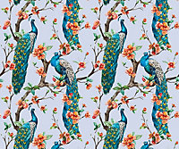 Bobbi Beck eco-friendly Lilac peacock floral pattern wallpaper