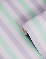 Bobbi Beck eco-friendly Lilac tricolour ice cream stripe pastel wallpaper