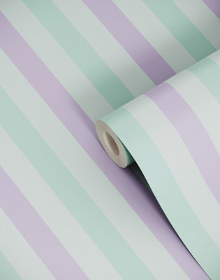 Bobbi Beck eco-friendly Mint tricolour ice cream stripe pastel wallpaper