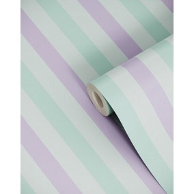 Bobbi Beck eco-friendly Mint tricolour ice cream stripe pastel wallpaper