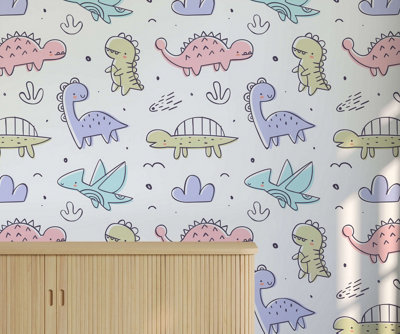 Bobbi Beck eco-friendly multicolour cute dinosaur wallpaper