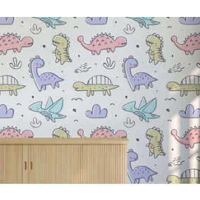 Bobbi Beck eco-friendly multicolour cute dinosaur wallpaper