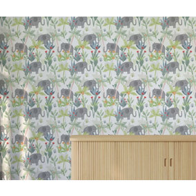 Bobbi Beck eco-friendly multicolour cute elephant wallpaper