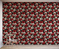 Bobbi Beck eco friendly Multicolour gothic skull and roses Wallpaper
