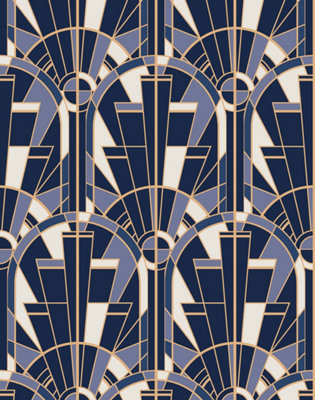 Bobbi Beck eco-friendly Navy art deco arched window wallpaper